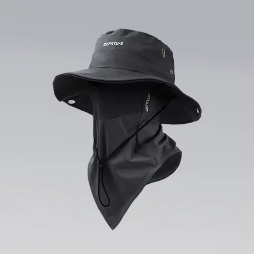 CEFATU.S 2-Piece Outdoor Wide-Brim Sun Hat & Ice Silk Face Mask Set, Foldable Unisex Beach Fishing Cap Set for Hiking Work, Sun Bucket Hat, Fisherman Hat