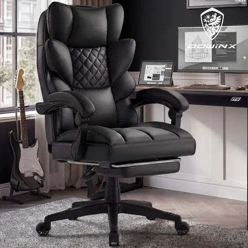 【Deals for you】Dowinx Big and Tall Office Chair with Pocket Spring Cushion,High Back Computer Gaming Chairs with Linkage Armrests,Executive Desk Chairs with Footrest,PU Leather