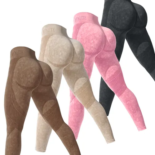 4-Piece Women's Gym Sets, Seamless Contour Athletic Sportswear, High Waisted Booty Lifting Nylon Leggings for Yoga & Fitness