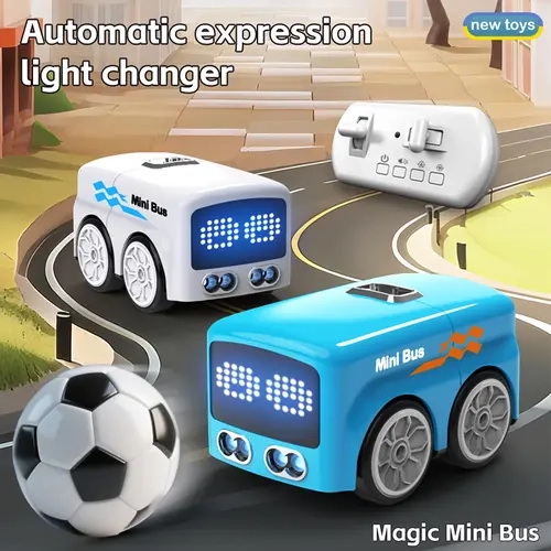 DIYCOM Mini RC Bus Toy Car - Unisex Remote Control Hobby Vehicle with AI Auto Expressions, Smart Track, 4 Play Modes, Drift, 1-Key Stunt, Indoor Recreation Kids' Toy Gift