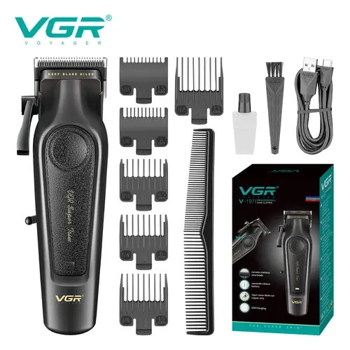 VGR 197 Professional Hair Clippers for Men Cordless & Corded Barber Clippers with Ceramic Stainless Steel Blades LED Indicator Hair Cutting Kit with 6 Guide Combs & Grooming Accessories