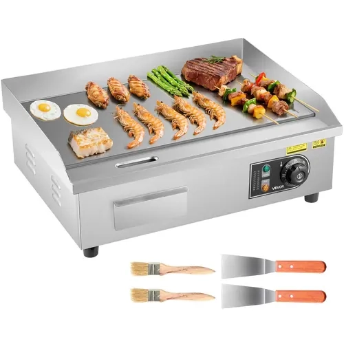 【ToolUpgrade】VEVOR Commercial Electric Griddle Iron Plate, 21.06x11.81in 3200W, 122-570°F Adjustable Temp Control, Stainless Steel Body, Full Flat Surface, Includes 2 Spatulas, 2 Brushes, 4 Footpads, for Home Users, Pancakes, Cheese, Bacon