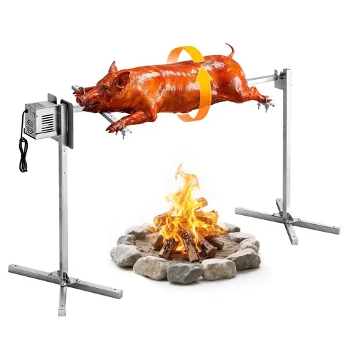 VEVOR Sturdy Auto Rotate Electric Rotisserie Grill Kit with Cover, AC120V, 8-Level Height, 38W Motor, 88 lbs Load Capacity Stainless Steel, Dual Bearings, 45° Tripod for Steady Hold, Large Size Freestanding BBQ for Backyard & Camping