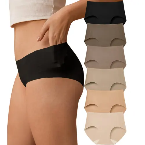 【Limited Time Deal】Women's 6-Pcs High Waisted Hipster Panties Pack - Seamless Minimalist Style Soft Underwear, Smooth Lightweight Breathable Fabric Adaptive Panties, Invisible Set Anti-Peek Microfiber No-Show Everyday Underwear for Women