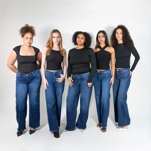 ONESO Stretchy BBL Jeans Mid-low Rise Wide Leg Baggy Jeans Distressed Denim Pants Comfortable Tummy Control Curve Hugging Plus Size Regular Size 8001 Spring Fashion Daily Outfits