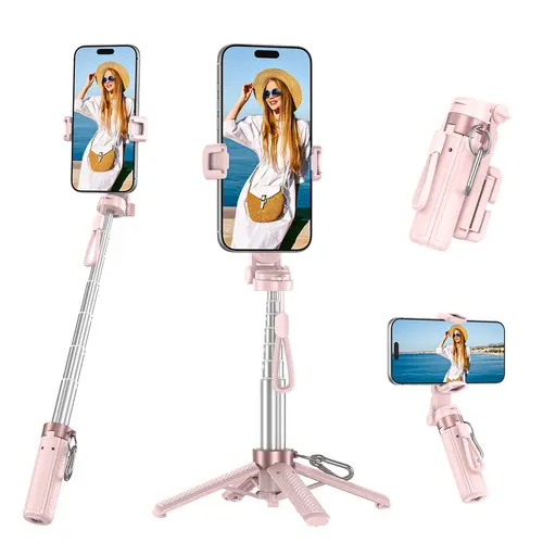 360° Rotatable 4-in-1 Mini Pocket Grab-and-Go Selfie Stick Tripod with Wireless BT Tripod Remote, Compact Fashion Portable Upgraded Cellphone Accessory, Extends up to 65cm, for Selfies/Recording, Compatible with Most Smartphones (Mobile Phone Accessories)