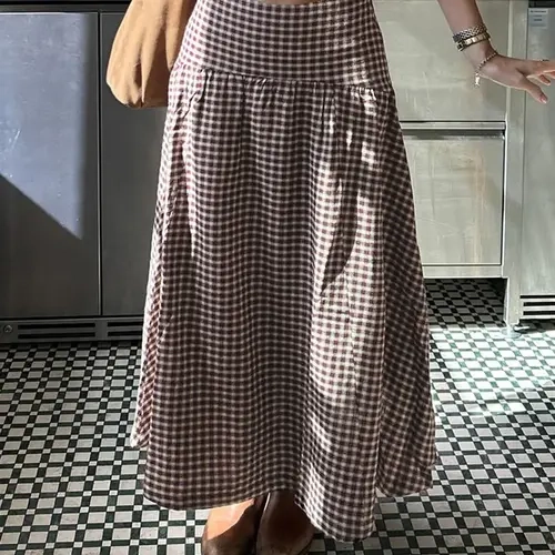 Vintage Two-Tone Plaid Print Pleated High-Waisted Long Skirt, Fashionable Skirt, Women's Harajuku Style A-Line Streetwear, All Seasons, Casual Streetwear Skirt, Vintage Pattern Skirt