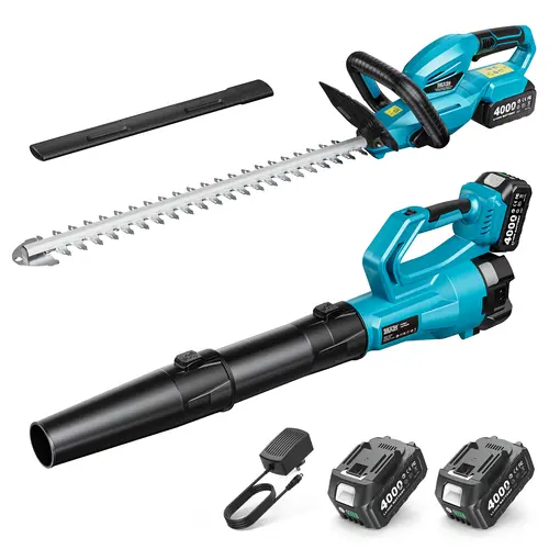 SEESII Cordless Hedge Trimmer & Leaf Blower Kit,With 20" Dual-Action Blade And 2 Speed Modes, 2 Pcs 4.0Ah Batteries, Yard Cleanup Fast & Powerful, Long Battery Life, Safe & Lightweight for Full Garden Upkeep CYCHT01B HC100