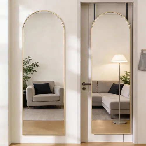 Sweetcrispy Elegant Gold-Arch Full Length Mirror with Aluminum Alloy Frame - Door Hanging, Wall Mounted, Durable Home Accessory, House Decor, Room Decor for Bedroom, Entryway (Safety-Enhanced)