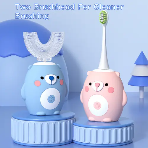 Kids Electric Toothbrush U-Shaped，6 Brush Heads Five Cleaning Modes IPX7 Waterproof Design Mermaid Rechargeable Smart Timer for Children-Kids Travel Essentials Cleansing summerwins