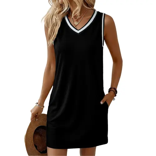 EVALESS Womens Summer Casual Dresses V Neck Sleeveless Contrast Striped Beach Vacation Dresses 2026 Fashion Womenswear Outfits SummerVibes  Deals For You Days summer outfits