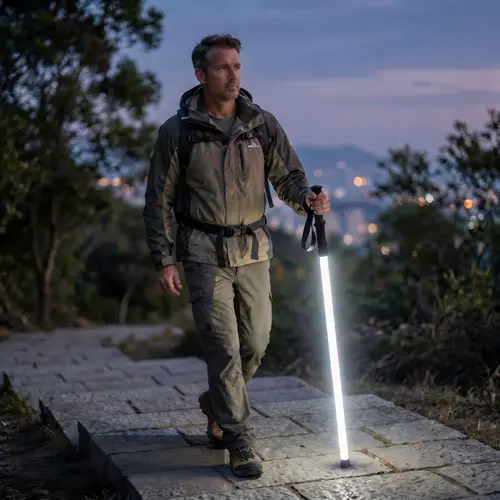 Laser Saber Style Trekking Poles - Built-in LED Light Strip Hiking Sticks, Photo Ready for Night Hiking Camping Emergency Safety TikTok Shots Travel Accessories,Father's Day Gifts / Gifts for Him,Emergency Use,camping essentials