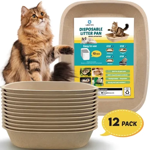 LMVVC Disposable Large Cat Litter Box Enclosure (1 Box (12 Pack)) - Strong, Durable, Portable, Leak-Resistant Tray with Odor Control, Helps Suppress Odors for Travel, Home Use, Moving, Plastic Reduction