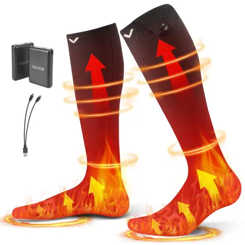 VEVOR Rechargeable Heated Socks, 5000mAh Battery-Powered, 4 Heating Levels (40°C-70°C), Comfortable and Durable Modal Fit, Machine Washable Foot Warmers for All Ages, Ideal for Skiing, Camping