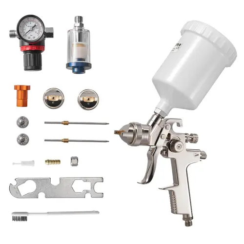 VEVOR LVLP Air Spray Gun Paint Spraying Tool, Gravity Feed with 1.3/1.4/1.7mm Nozzles, 600ml Capacity, 360° Cap, Quick Fine-Tuning, Adjustable Flow Control, Corrosion-Resist Air Regulator for Car, Furniture Painting