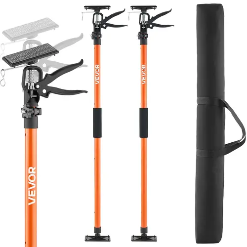 VEVOR 2-Pack Carbon Steel Cabinet Jack Support Poles, Adjustable Height 45.7-114.2in Third Hand Tool with 360° Rotating & 45° Tilt Head Adjustable Angle, Quick-Release Non-Slip Foam, 154lb Capacity, Carry Bag, Great for Home Renovations Drywall Lift