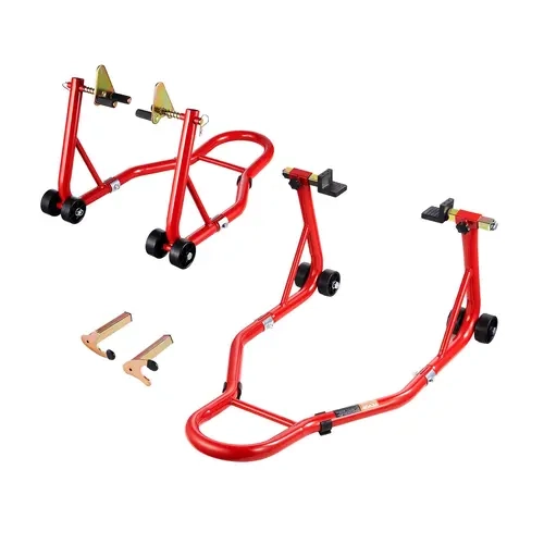 VEVOR 850lbs Capacity Motorcycle Combo Lift, Front Dual-Fork Holder & Rear U+L Fork Swingarm Spool Support, Compatible with Most Yamaha Honda Kawasaki Suzuki Models, Red