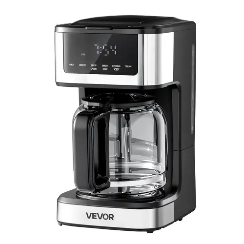 VEVOR 12-Cup Capacity Coffee Maker (Kitchen Appliances), 60oz Food-Grade Glass Carafe, 900W Fast Heat, 24-Hour Programmable LCD Touch Screen, 4-Hr Warm 72°C, 2 Brew Strengths, Self-Cleaning for Home Use (12 Cups & Above)