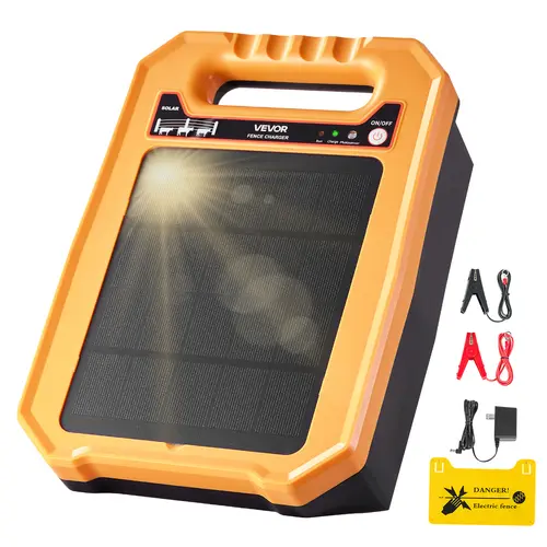VEVOR Solar Fence Charger,  0.3J 8 kV Solar Powered Fence Charger, 1.86 Miles Range, Weather-Resistant Electric Fence Energizer Kit, 7 Days Runtime, for Livestock, Poultry, Garden Protection