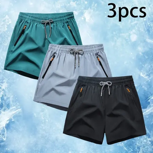 Men's Monochromatic Casual Medium Length Shorts Set Adjust Fit, Adjustable Drawstring Waistband, Multipocket with Zippered Pockets, Breathable, Stylish Daily Wear Pocketed Summer Regular Fit Bottoms, Multipocket Men's Shorts, Medium Length Men's Shorts