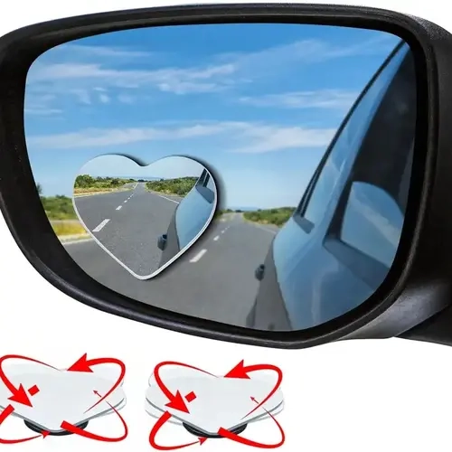 Joytutus 2-Pack Frameless Heart-Shaped Blindspot Mirrors - 360-Degree Wide Angle, Carbon Fiber, 2-Pack Coverage, Side Mirror-Attachable, Universal Fit for Most Car Models, Auto Blind Spot Solution, Heart Shape
