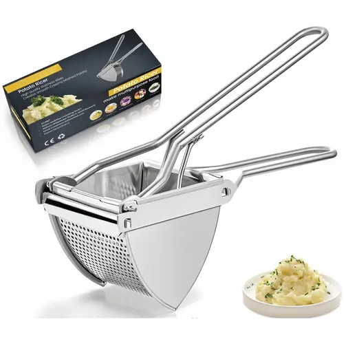 Stainless Steel Potato Ricer - 22 oz Heavy-Duty Vegetable Tool with Comfort Handle, Reusable, Efficient, Easy to Clean for Making Fluffy Mashed Potatoes, Baby Food; Single Unit for Adults