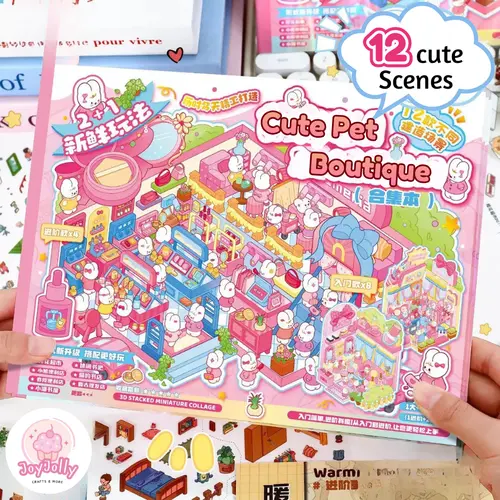 Kawaii Miniature DIY Crafts Stickers Collection Book - Sakura Store Scrapbooking Decorative Item with Animal Character Stickers, Kawaii Accessories Ideal for Collectors & Craft Paper Projects