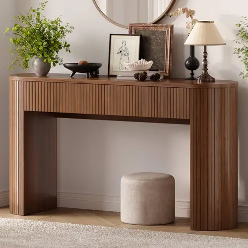 【DealsforYou】ONBRILL 55/63 Inch Console Table with 2 Drawers, Fluted Entryway Tables with Storage, Sofa Table Behind The Couch, Hallway Tables, Mid-Century Modern Foyer Table for Entryway, Hallway, Living Room