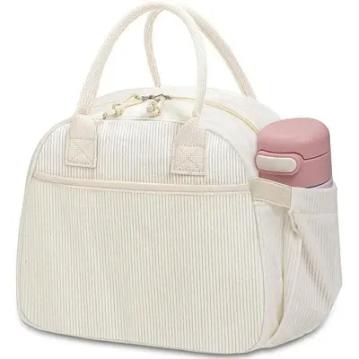 Corduroy Insulated Lunch Bag | Waterproof Oil-Resistant Leak-Proof | Spacious Handheld Tote for Office Workers Students Daily Commute