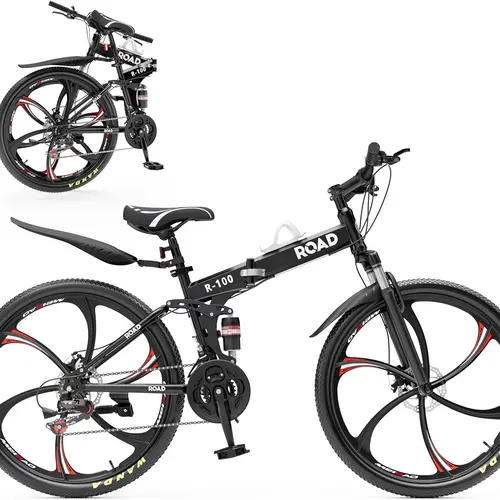 Outroad 26-Inch Wheels Outdoor Sports Bicycle - High-Carbon Steel MTB, 21-Speed Full Suspension, Dual Disc Brakes, Non-Slip Design, 6-Spoke Rims, 300 lbs Capacity, 39 lbs Lightweight Compact Foldable, Unisex Adults, Black/Orange/Green, All Assembly Tools