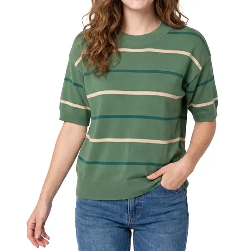 Shewin Summer Outfit Women's Striped Knit Top Crew Neck Short Sleeve Loose Fit Ribbed Neck and Cuff Casual Pullover DealsForYouDays, Shortsleeve, Women's Clothes Womenswear Crewneck