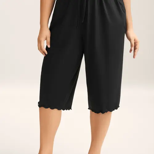 BloomChic Supersoft Scalloped Hem Straight-Fit Lounge Bottoms 【M-6XL】
