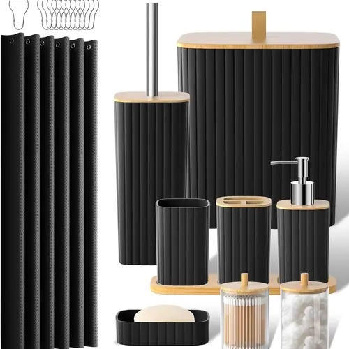 PHANCIR Bathroom Accessories Set-22PCS Bathroom Set with Shower Curtain and Hooks, Toilet Brush, Trash Can & Soap Dish