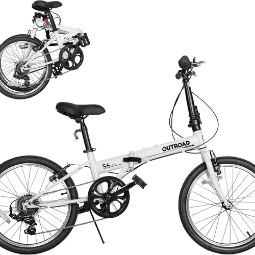 Outroad 20-Inch 7-Speed Lightweight Folding Bike for Adult Urban Mobility, V-Brake, Adjustable Stem, Adjustable Seat, Ergonomic Saddle, 200lbs Capacity, 95% Assembled Upon Arrival, Trunk-Mounted Bikes Compatible (Black, White, Blue, Pink)