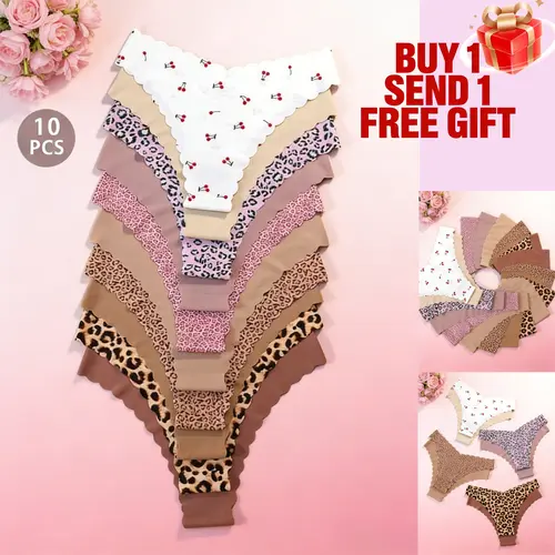 10 Pcs Women'S Seamless Triangle Panties| Soft Leopard & Solid Briefs All Seasons Wear