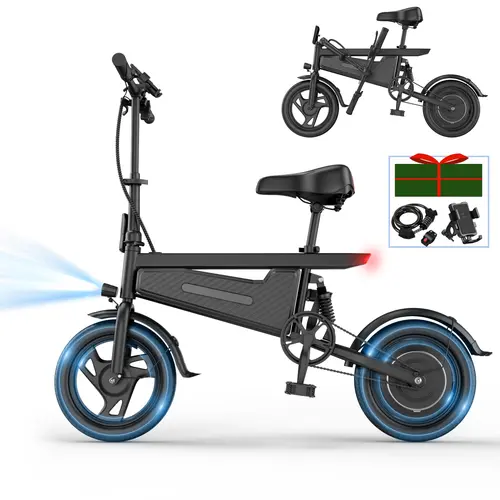 [AOPO] 14-Inch Aluminum Alloy Unisex Adult Compact Fold Electric Bike for Outdoor Rides, 350W Powerful Motor (Up to 22/28MPH), 48V 5.2Ah/9Ah Battery (20mi Range), 19kg, Phone Mount, Combination Lock, Shock Absorption, Pedal Assist