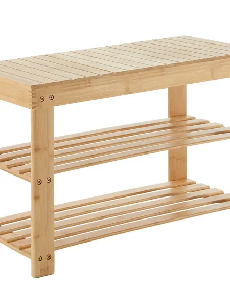 Shoe Rack Bench, 3-Tier Bamboo Shoe Storage Organizer, Entryway Bench, for Entryway Bathroom Bedroom
