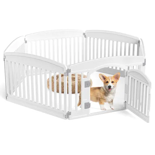 Sweetcrispy Indoor Puppy-Proof Dog Playpen with Door - 5 Panels, 1 Panel with Door, 35x35x24in, Portable Puppy Fence, Fast Snap Assembly, Durable Plastic, Daily Wear Resistance, Floor-Safe Feet, Enclosed Space for Small Dogs