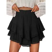 onlypuff Women's High-Waisted Ruffled Hem 80% Cotton-Polyester Blend Loose-Fit Pantskirts with Shorts - Lightweight Athletic Sport Skirts, Bend-Friendly Dance Wear, Summer Tennis Bottoms, Athletic Sport Skirt