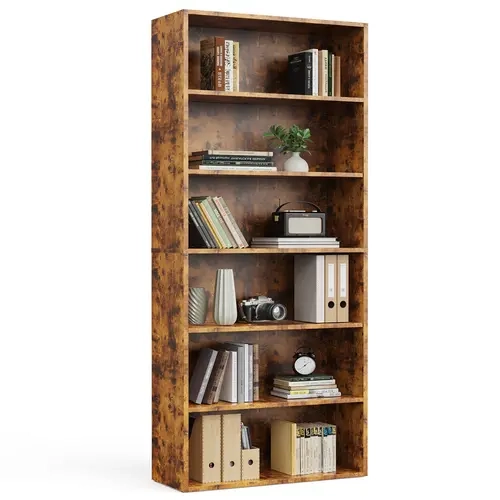 Sweetcrispy Industrial Floor-Standing Large Bookshelf - 3/4/5/6-Tier Roomier MDF Vertical Shelves Organizer, Stable Sturdy Supports, Tip-Resistant, 22 lb Capacity, Organizing, Large Storage Space, Assembly Required Home Living Room Furniture