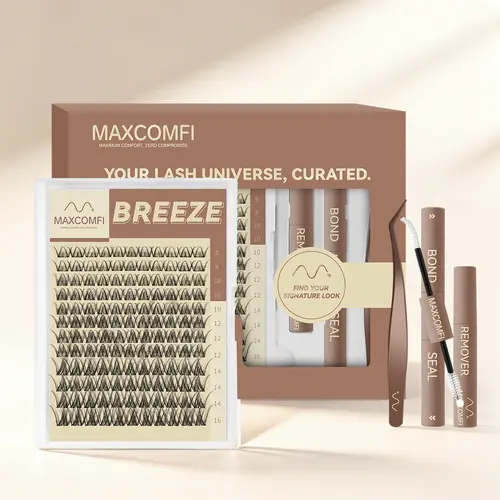 [Ad-Exclusive] MaxComfi BREEZE DIY Eyelash Extensions Set - Volumized False Eyelashes, Waterproof, Super Soft, Thin Band, Long-Lasting Natural Volume, Beginner-Friendly, DIY Dramatic Lashes, Natural Lash Cluster, Sunscreen, Back to School Makeup Cosmetic