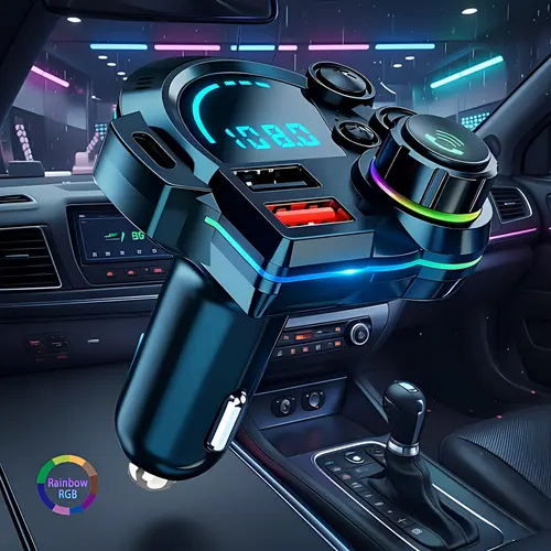 Nuokaiqi 2026 Upgraded Bluetooth 5.3 FM Transmitter Car Phone Charger - 30W PD & 3.0 QC Fast Charging, Charging + Audio Function, FM+BT Car Play Support, Deep Bass Hi-Fi MP3 Player, Colorful LED Lights, Hands-Free Calling Auto Interior Accessory