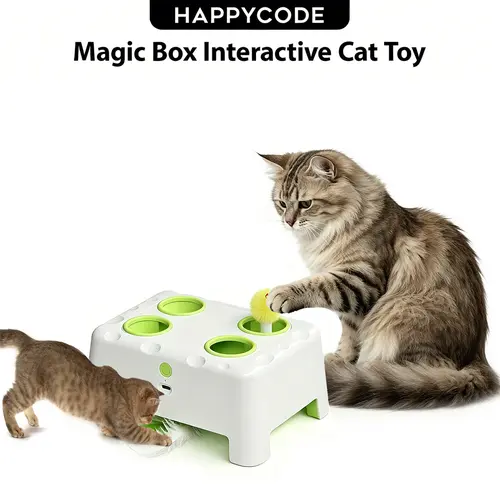 HAPPYCODE Magic House Cat Toy features two modes: “Whack-a-Mole” and “Spinning Feather.” This rechargeable cat toy is suitable for all cats and makes the perfect gift. TikTok Shop Deals for You Days, teaser toys, 3-in-1 smart cat toy