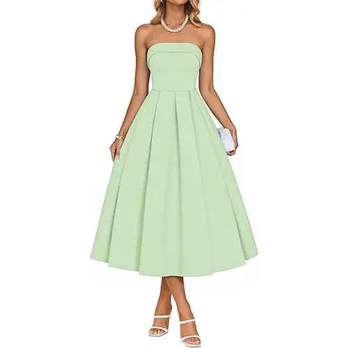 ZESICA Women's 2026 Summer Strapless Sleeveless Casual A-Line Flowy Midi Dress - Elegant Semi-Formal Wedding Guest Outfit, Sleeveless Dress