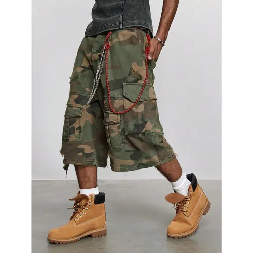 Men's Camouflage Distressed 3/4 Baggy Shorts Jorts Summer Streetwear Outfits