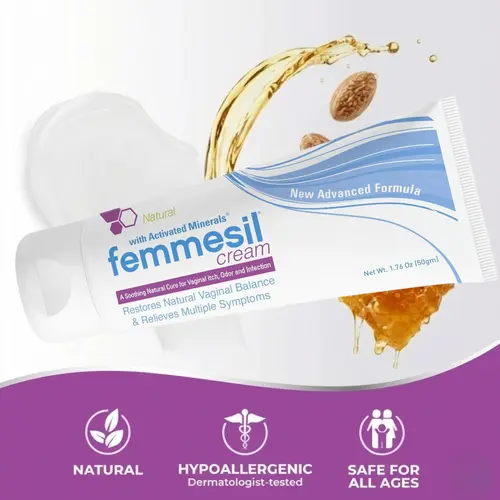 Femmesil Yeast Infection Treatment for Women, with Clotrimazole, Antifungal Vaginal Cream for Soothing Relief of Vaginal Itch & Irritation, Burning & Discomfort, 1.7oz Tube