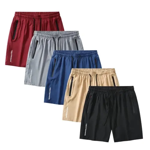 Men's Summer Solid Color Graphic Fitted Above-the-Knee Shorts - Quick-Drying, Breathable, Lightweight, Adjustable Drawstring Waist, Zipper Pockets, Street Style, Casual Sporty Daily Wear