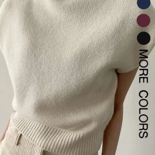 Elegant High Neck Loose Fit Sleeveless Knitted Sweater, Chic Design for Casual, Flattering and Versatile Knit Top, Sleeveless Knitwear