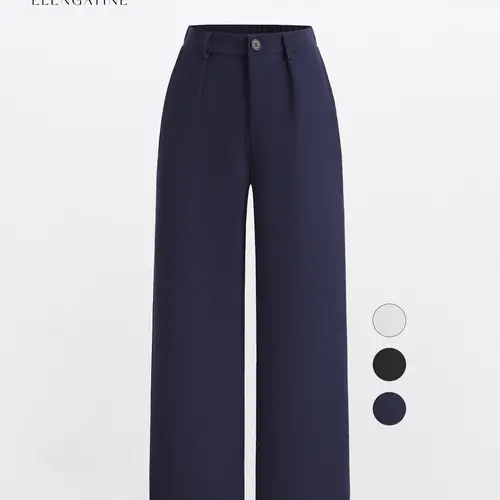 EL ELENGATINE Women's High-Waist Pleated Wide Leg Work Pants, Stretchy Polyester Bottoms, Office-Ready Fit Business Casual Workwear for Corporate Settings, Everyday Women's Bottoms to Pair with Blouses