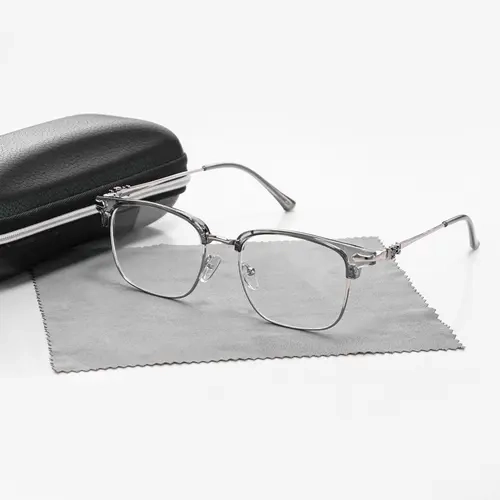 Men's Blue Light Blocking Square Eyeglass Frames - Lightweight Alloy Semi-Rimless Browline, Minimalist High-Quality Casual Wear Daily Screen Guard, Back to School